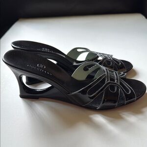 Cole Haan Black Patent Wedge Sandals 9